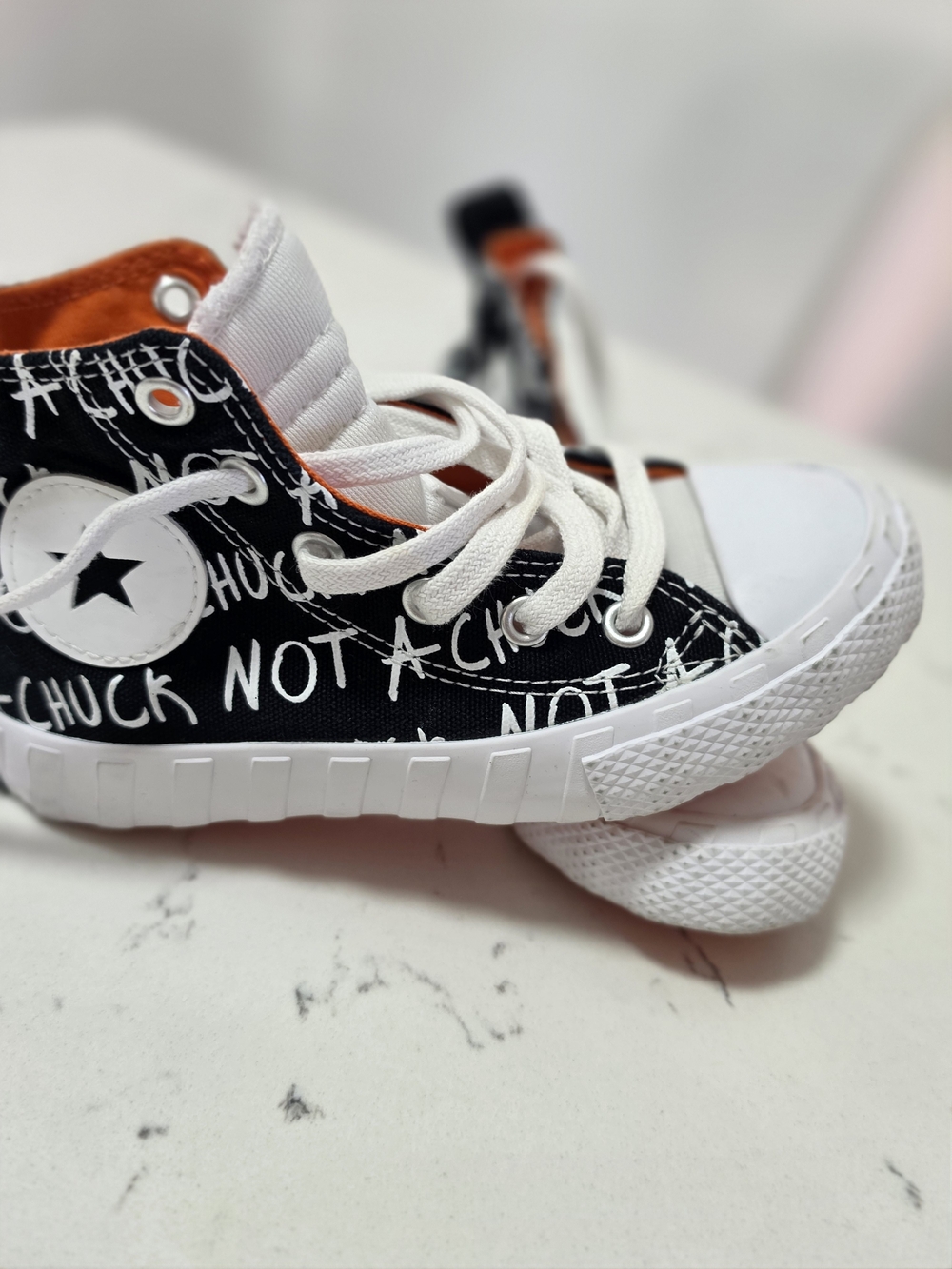 Converse Black & White High-Top Sneakers with Orange Lining For Kids